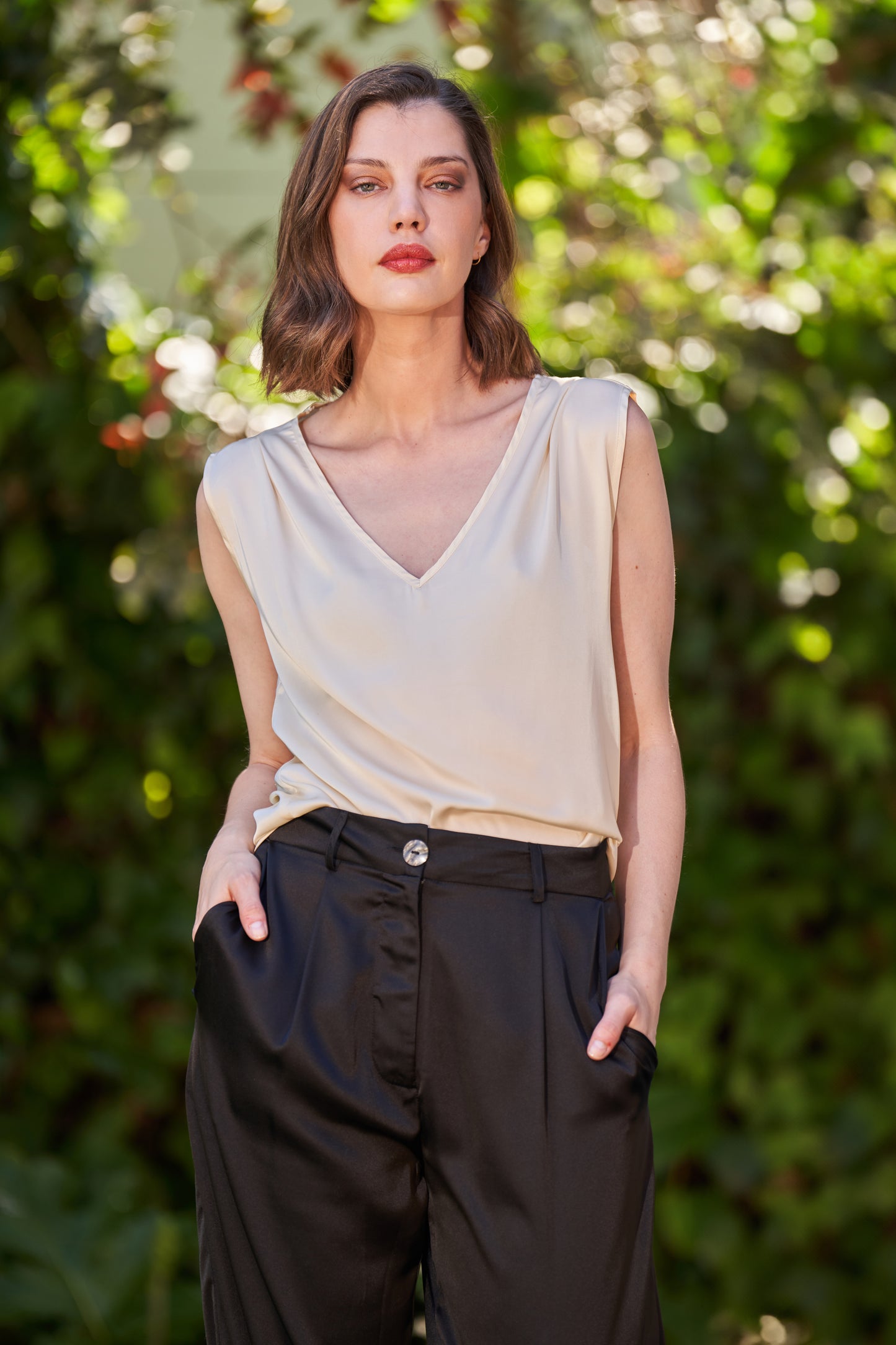 Seed-Pearl V-Neck Top